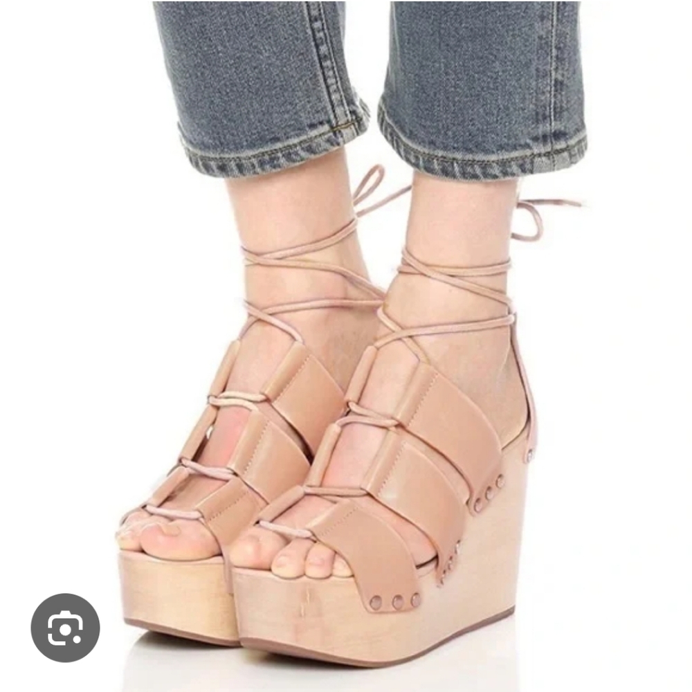 Loeffler Randall Ines Platform Wedge In Nude Sz 8